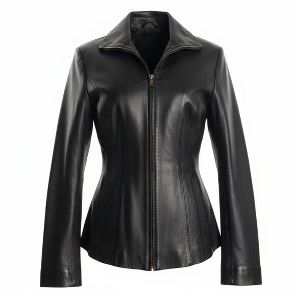Cole Haan Women's Size S Black Wing Collar Smooth Leather Jacket - Picture 3 of 6